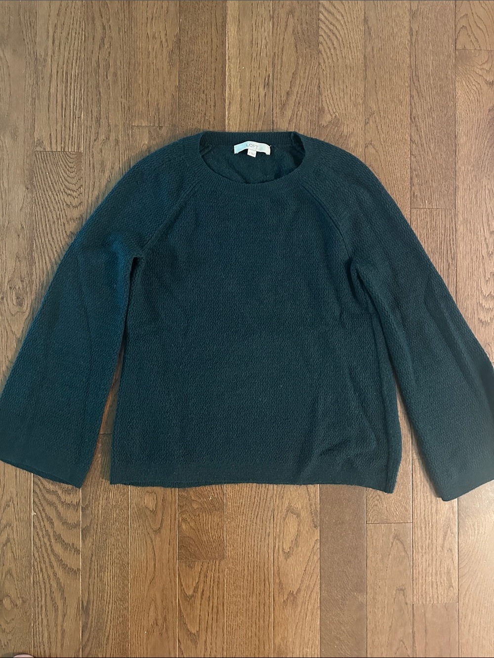 LOFT Women's Dark Green Textured Crewneck Sweater